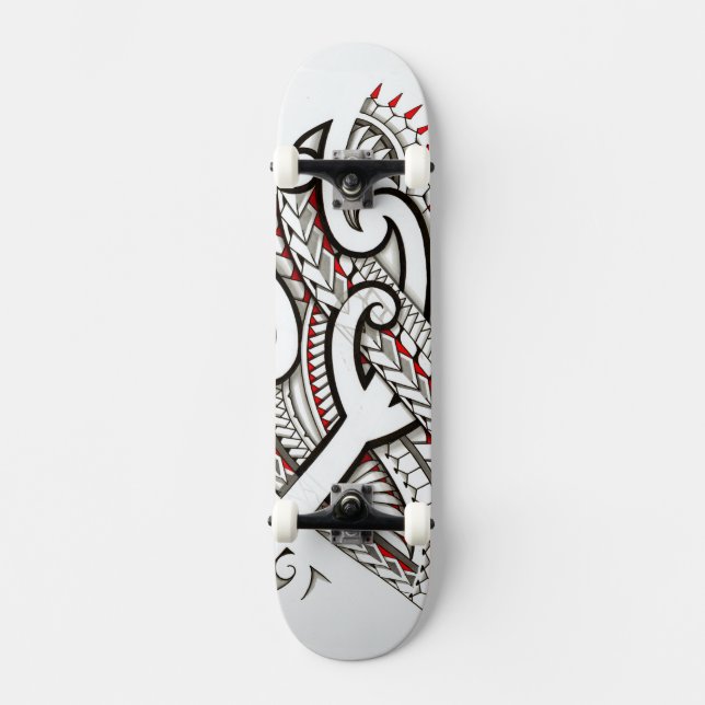 Modern maoristamdesign med röda accenter skateboard bräda 21,5 cm (Framsida)