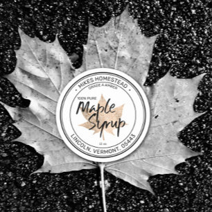 Modern Maple Syrup-etikett Copper Maple Löv Runt Klistermärke