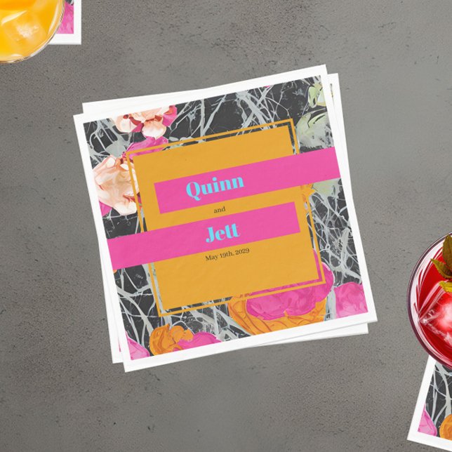 Modern maraverad Maximalist Blommigt Bröllop Pappersservett (Skapare uppladdad)