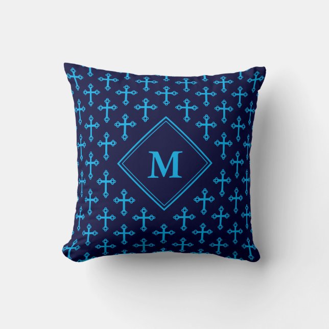 Modern marblå cyan KOR Monogram Kudde (Framsida)