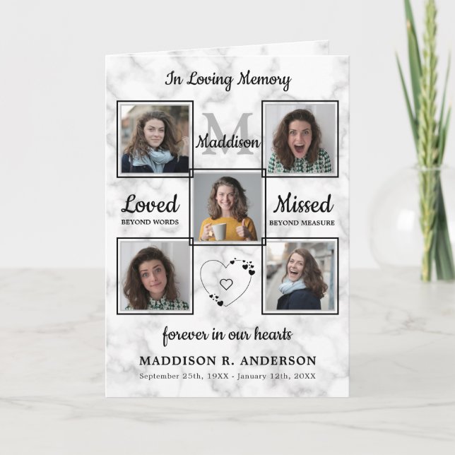 Modern marble 5 Photo Collage Memorial-begravning Program (Framsida)