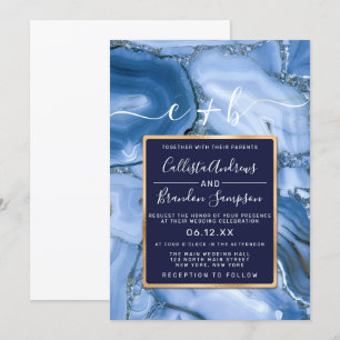 Modern marble Agate Monogram Bröllop Inbjudningar
