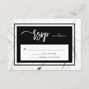 Modern marble and Black Bröllop OSA Kort
