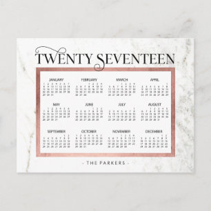Modern Marble and Faux Ro Guld 2017 Calendar Helg Vykort