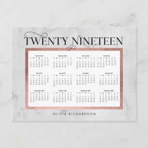 Modern Marble and Faux Ro Guld 2019 Calendar Helg Vykort