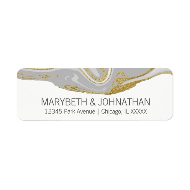 Modern marble and Guld Bröllop Address Label Returadress Etikett (Framsidan)