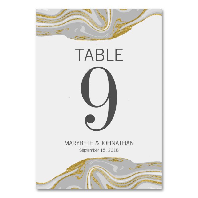 Modern marble and Guld Bröllop Bordsnummer Card (Framsidan)