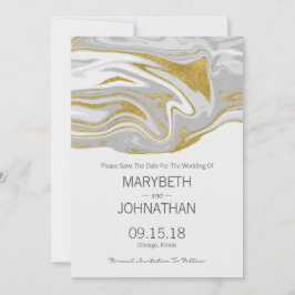 Modern marble and Guld Bröllop spara datum Card Datumet