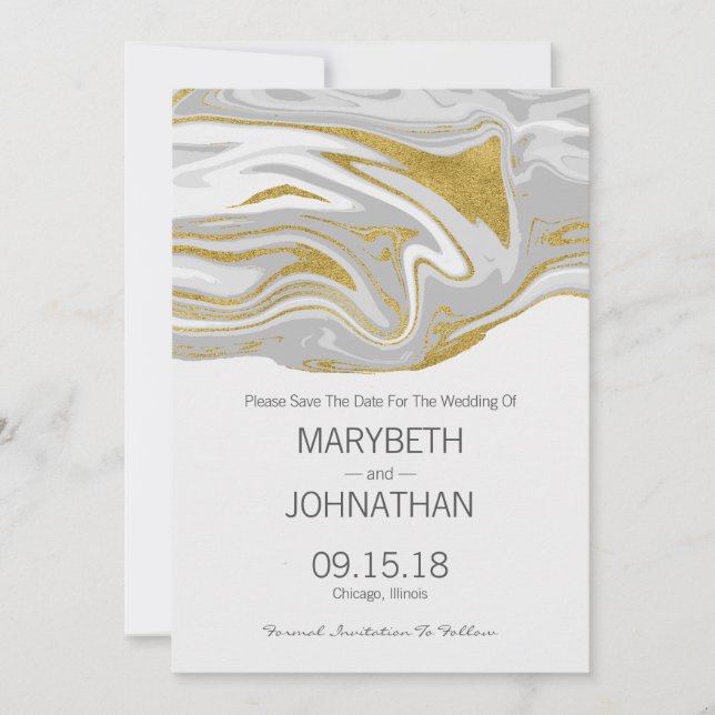 Modern marble and Guld Bröllop spara datum Card Spara Datumet (Framsida)