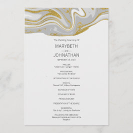 Modern marble and Guld Bröllopsprogram Card Program