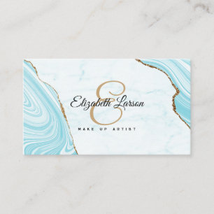 Modern Marble Aqua Blue Glitter QR Salon Makeup Visitkort