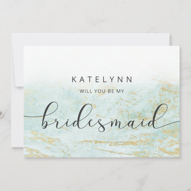 Modern Marble Aqua Bridesmaid Frieri kort (Framsida)