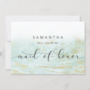 Modern marble Aqua Maid of honor Frieri kort