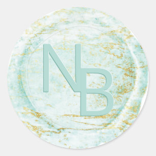 Modern marble Aqua Monogrammed Vax Seal Sticker Runt Klistermärke