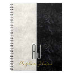 Modern Marble Black and White Monogram Initialer Anteckningsbok