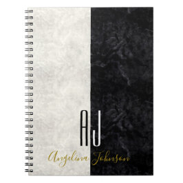 Modern Marble Black and White Monogram Initialer Anteckningsbok