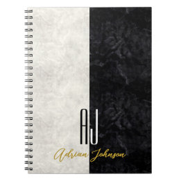 Modern Marble Black and White Monogram Initialer Anteckningsbok