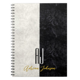 Modern Marble Black and White Monogram Initialer Anteckningsbok