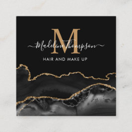 Modern Marble Black Guld Photo QR Code Monogram Fyrkantigt Visitkort