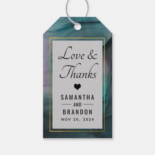 Modern Marble Bläck Tvättar Mönster Tack Favor Presentetikett (Framsidan)