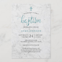 Modern marble Blue Baptism-inbjudan