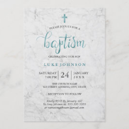 Modern marble Blue Baptism-inbjudan Inbjudningar
