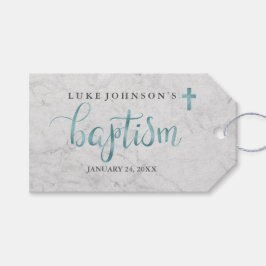 Modern marble Blue Baptism-Märkre Presentetikett