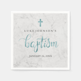Modern marble Blue Baptism Napkin Pappersservett