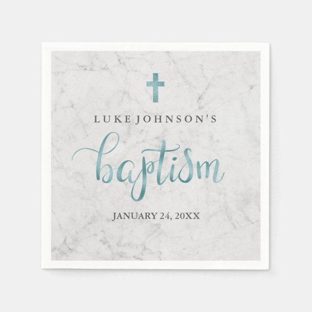 Modern marble Blue Baptism Napkin Pappersservett (Framsidan)
