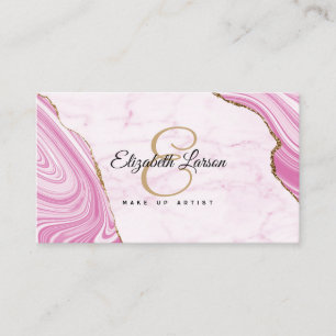 Modern marble Bright Rosa Glitter QR Salon Makeup Visitkort