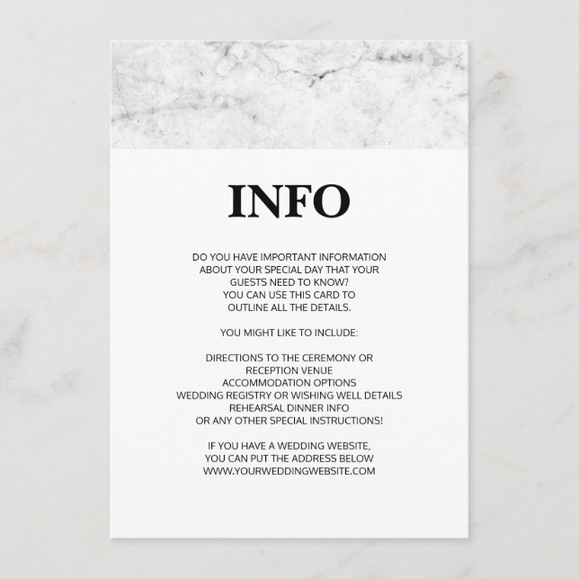 Modern marble bröllop-information/informationskort tilläggskort (Framsida)