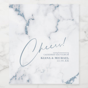 Modern Marble Cheers Dusty Blue ID816 Vinflaska Etikett