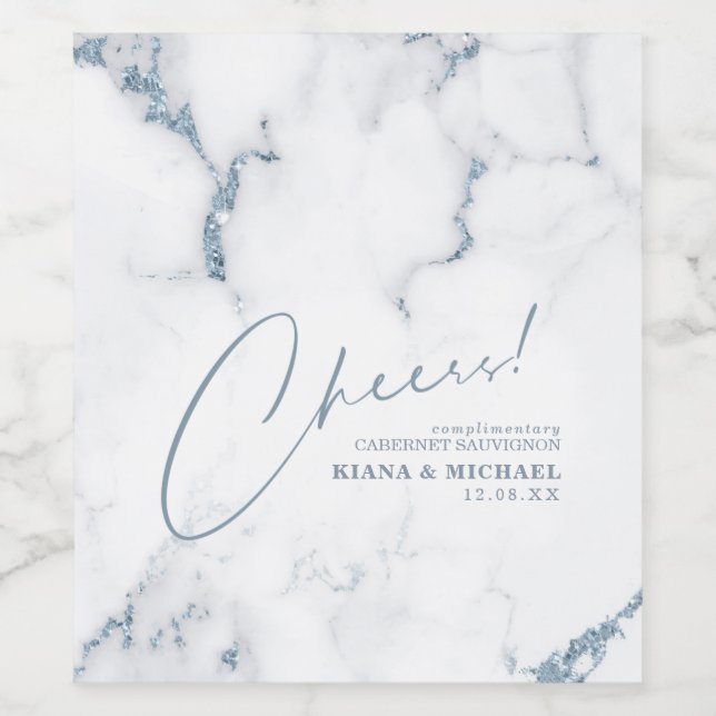 Modern Marble Cheers Dusty Blue ID816 Vinflaska Etikett (Singel etikett)