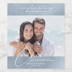 Modern Marble Cheers Photo Dusty Blue ID816 Vinflaska Etikett