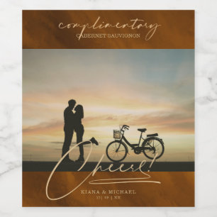 Modern Marble Cheers Photo Guld ID816 Vinflaska Etikett