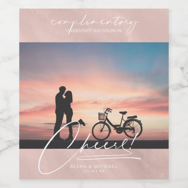 Modern Marble Cheers Photo Ro Guld ID816 Vinflaska Etikett (Singel etikett)