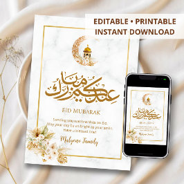 Modern Marble Eid Mubarak Card Gold Crescent  Julkort