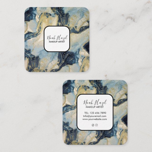 Modern marble elegant makeup artist fyrkantigt visitkort (Fram/baksida)