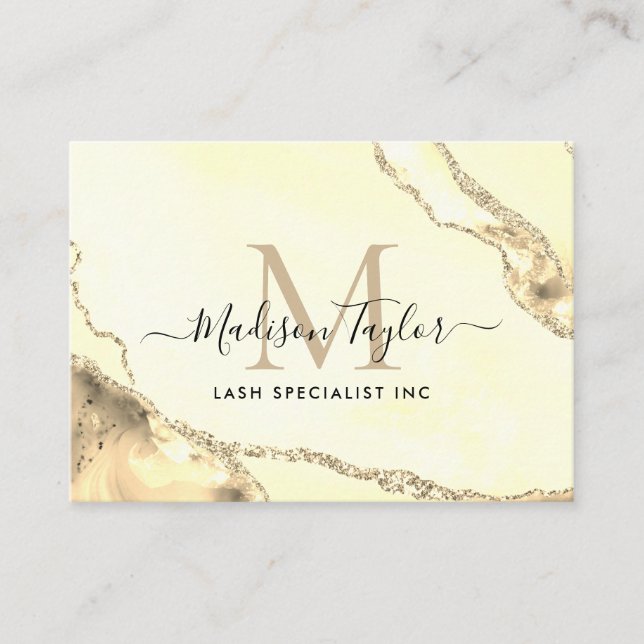 Modern marble feminine Guld Glitter Agate Monogram Visitkort (Framsida)