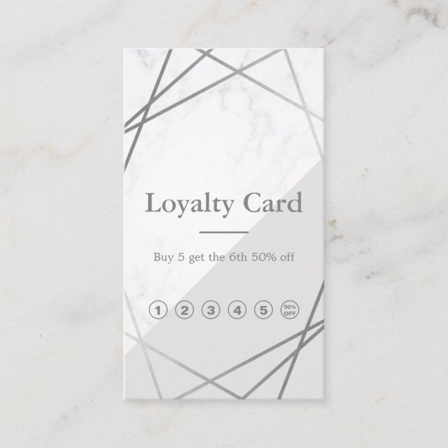 Modern marble Geometric Silver Grått Loyalty Visitkort (Framsida)