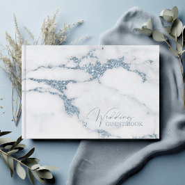 Modern Marble Glitter Bröllop Blue ID816 Gästböcker