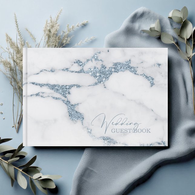 Modern Marble Glitter Bröllop Blue ID816 Gästböcker (Skapare uppladdad)