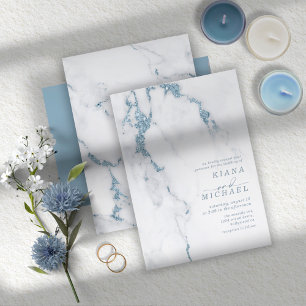 Modern Marble Glitter Bröllop Dusty Blue ID816
