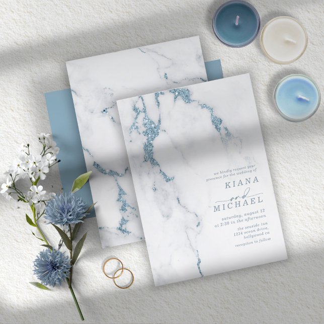 Modern Marble Glitter Bröllop Dusty Blue ID816 (Skapare uppladdad)