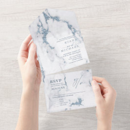 Modern Marble Glitter Bröllop Dusty Blue ID816
