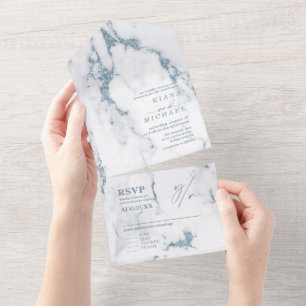 Modern Marble Glitter Bröllop Dusty Blue ID816