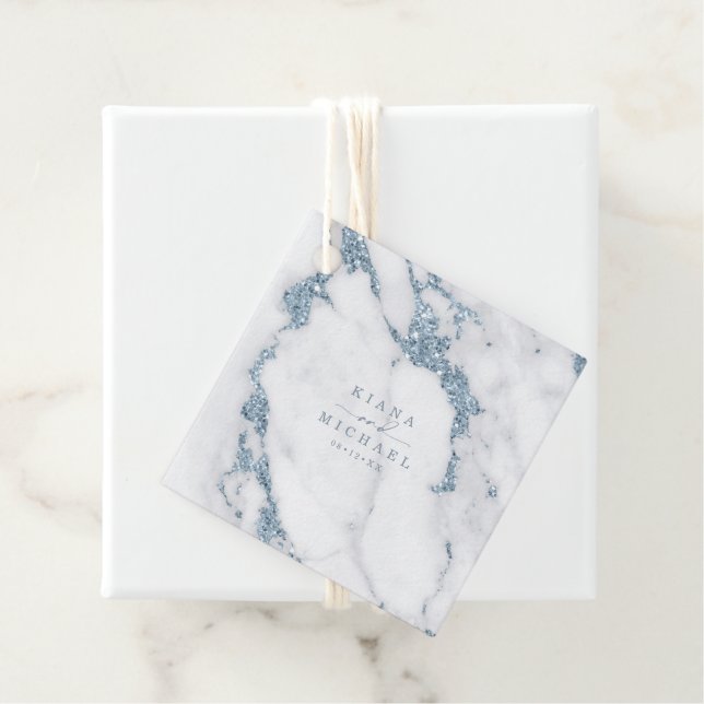 Modern Marble Glitter Bröllop Dusty Blue ID816 Gåvor Etiketter (På plats)