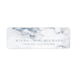 Modern Marble Glitter Bröllop Dusty Blue ID816 Returadress Etikett