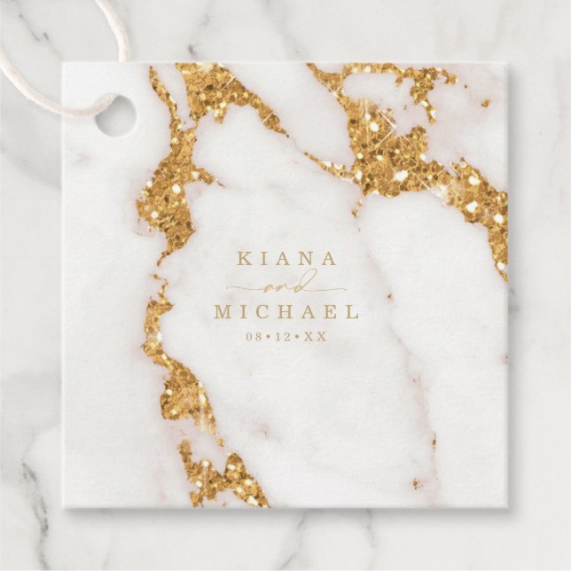 Modern Marble Glitter Bröllop Guld, ID816 Gåvor Etiketter (Framsida)
