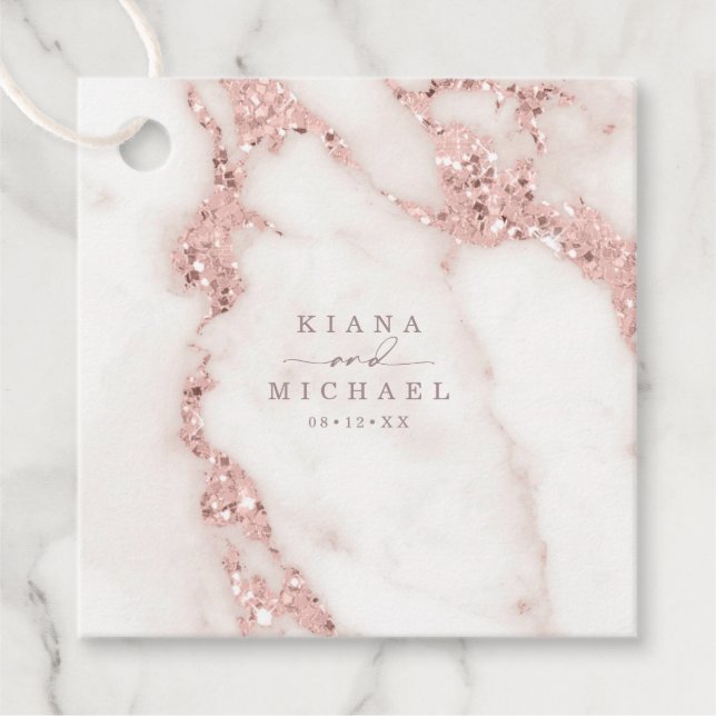 Modern Marble Glitter Bröllop Ro Guld ID816 Gåvor Etiketter (Framsida)